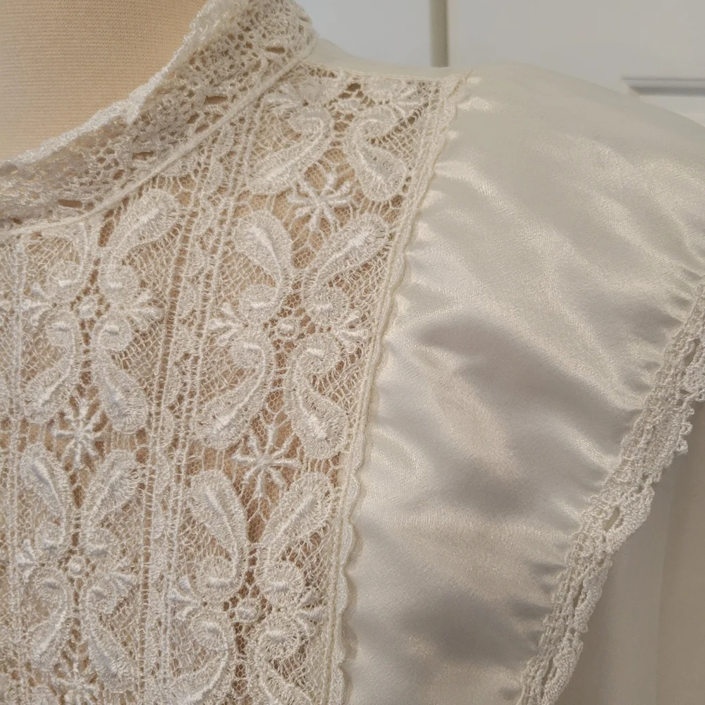 SAN ANDRE VINTAGE 80S VICTORIAN CREAM BLOUSE NEO EDWARDIAN LACY BLOUSE Size 10 - Picture 9 of 15